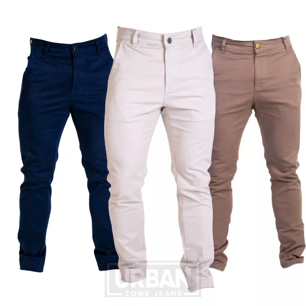 Kit c/ 3 Calças Masculinas de Sarja Esporte Fino com Elastano Social com Bolso Embutido