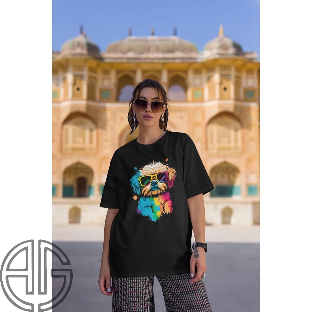Camiseta T-Shirt Feminina Camisão Cachorrinho Colorido Fofo Óculos