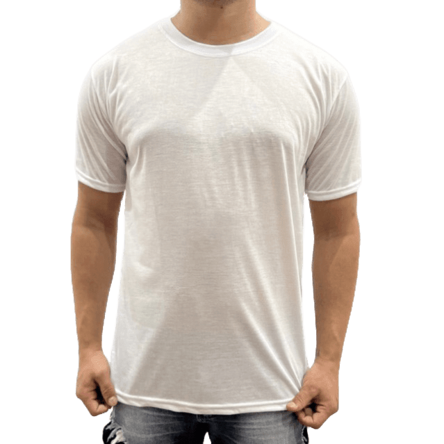 Camisa masculina Branca 100% poliester básica manga curta sublimação / casual / treino / uniforme