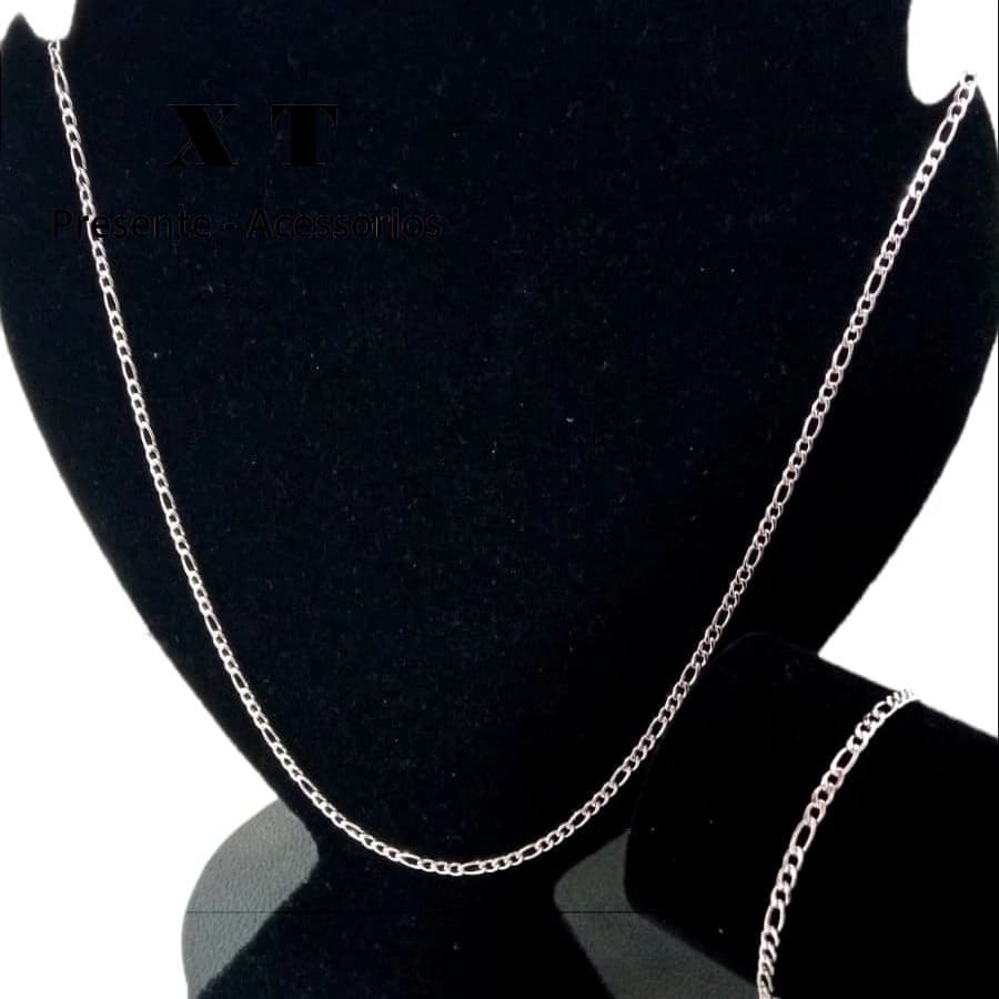 Conjunto Correntinha Masculina Grumet 3mm Correntinha e Pulseira Prata Dourada Aço Inoxidável 316L