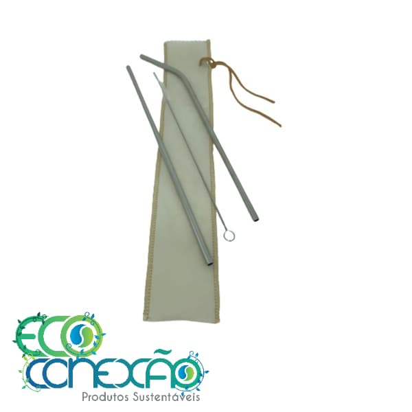 Kit Ecológico Canudos De Inox- 3 Pcs + Porta Canudos