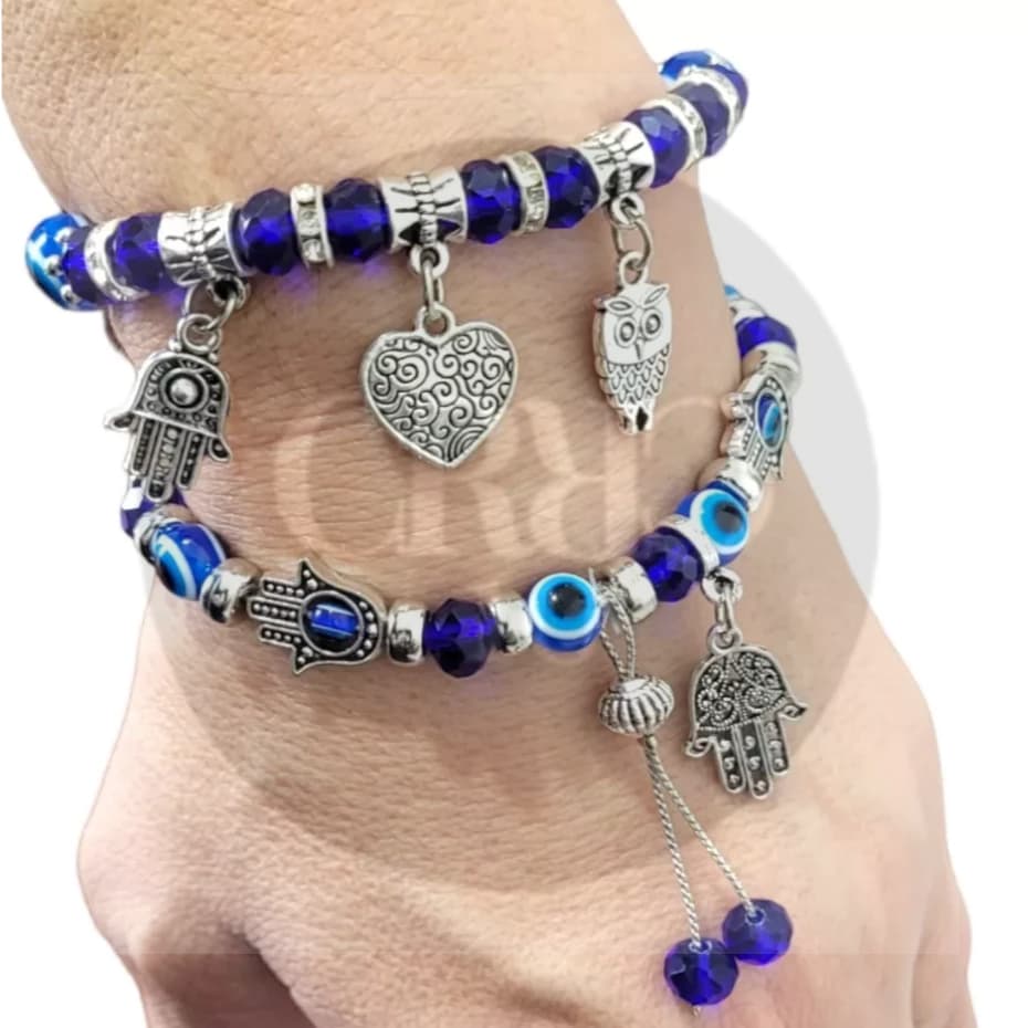 Kit 6 Pulseira Olho Grego Hamsa Coruja Amuleto Sorte Energias Positivas