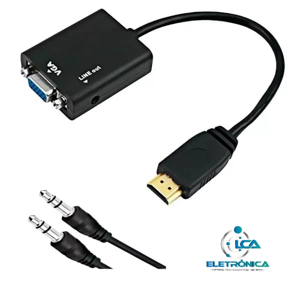 Hdmi Para Vga Com Áudio P2 Conversor Adaptador De Vídeo