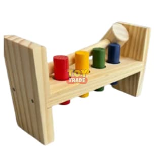 Bate Pinos Grande de Madeira com Martelo  - Brinquedo Educativo Pedagógico Resistente Toy Trade
