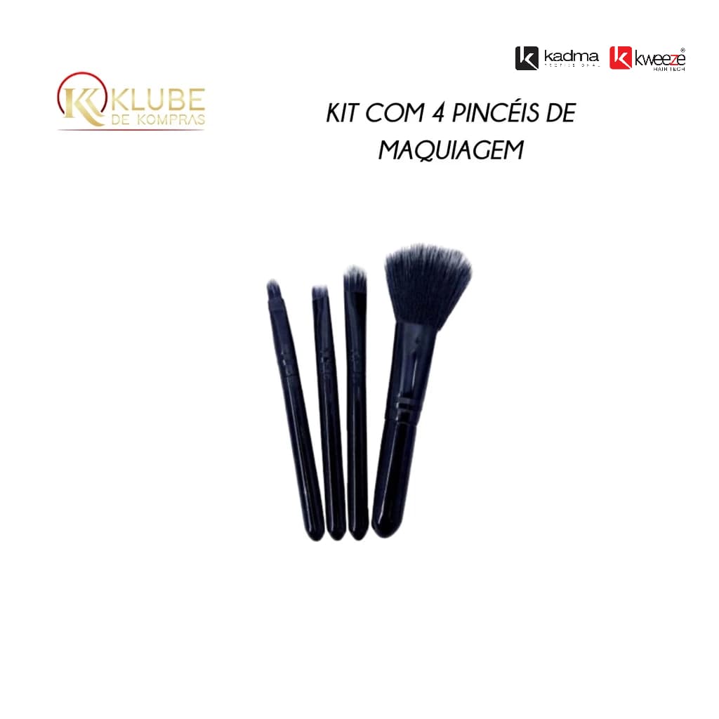 Kit com 4 mini Pincéis Belle Angel (pincel para pó, sombra, delinear e batom)