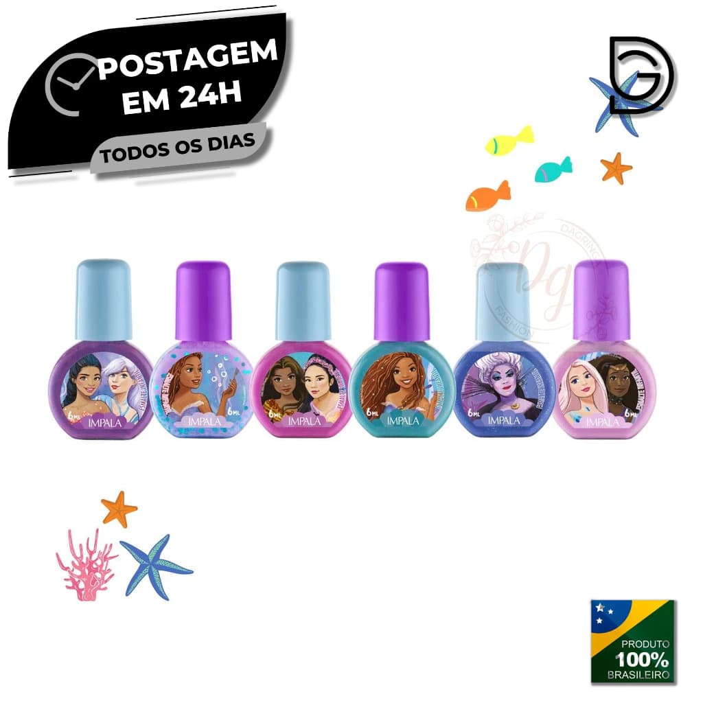 Impala Disney Kit C/6un Esmaltes Disney Coleção Pequena Sereia Infantil