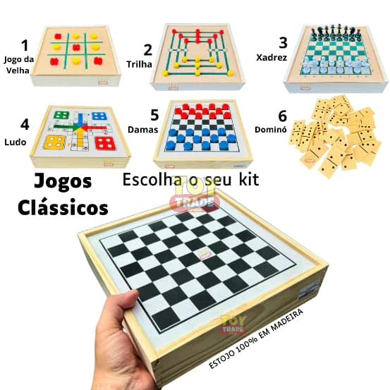 Jogos Tabuleiro de Mesa Clássico Dama, Xadrez, Jogo Da Velha, Ludo, Trilha, Dominó Escolha seu Jogo