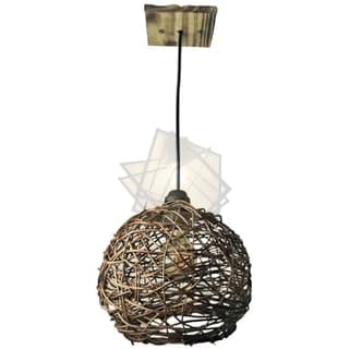 Lustre Luminária Pendente Bola  Cipó 22Cm Natural Decoração Rustica  E27 Biv cabo PP. Não é Algodão