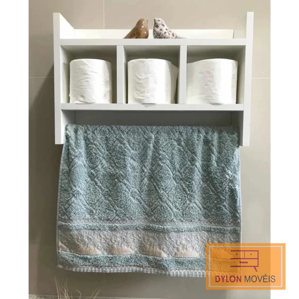 kit Banheiro com porta Toalha mdf branco 50X30X14CM