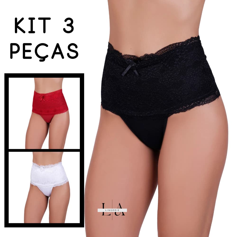 Kit 3 Calcinhas Cintura Alta com Renda | Segura Barriga, Conforto Cotton e Estilo Diário