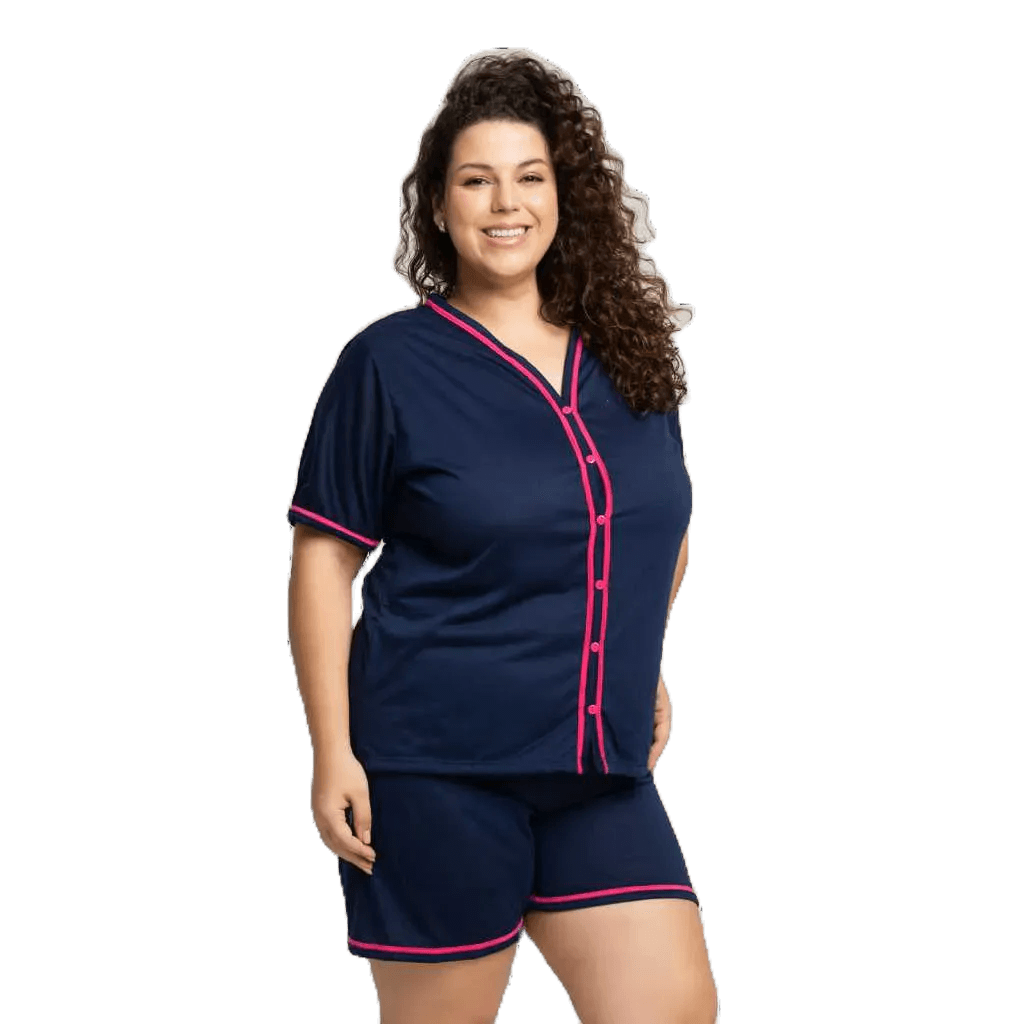 Baby Doll Plus Size Americano Pijama Amamentação Cirúrgico com botões em malha