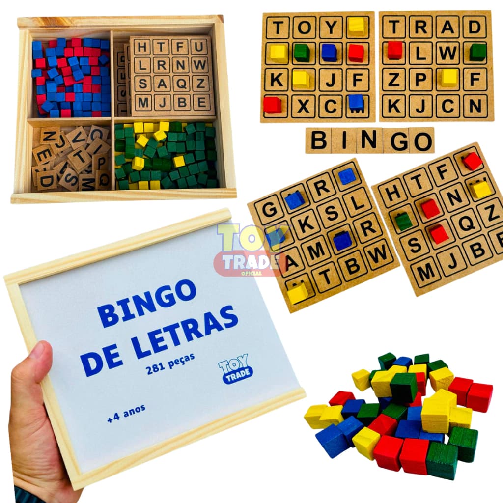 Bingo de Letras Toy Trade Bingo do Alfabeto em Madeira 281 Pçs Jogo Educativo Alfabetização Infantil