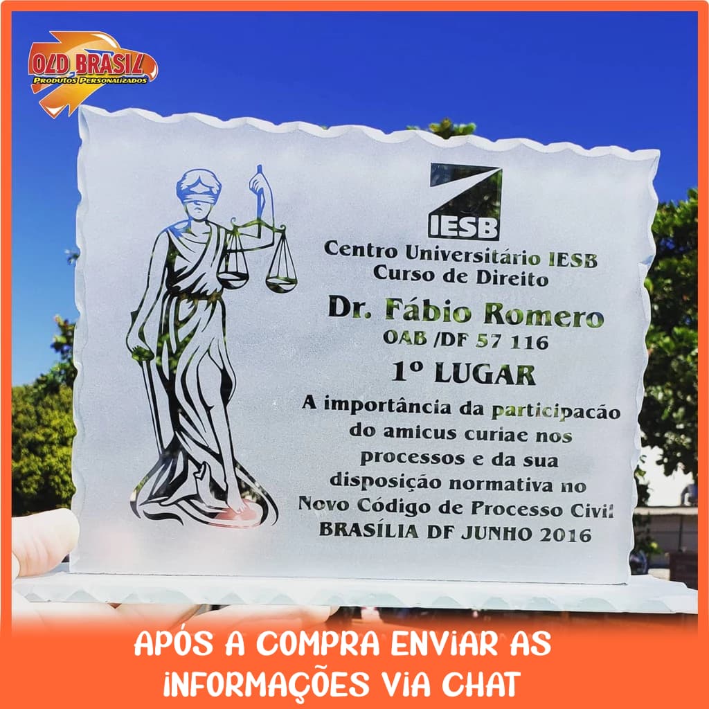 Placa de Vidro - Homenagem - Personalizada (TRANSPARENTE/FOSCA)