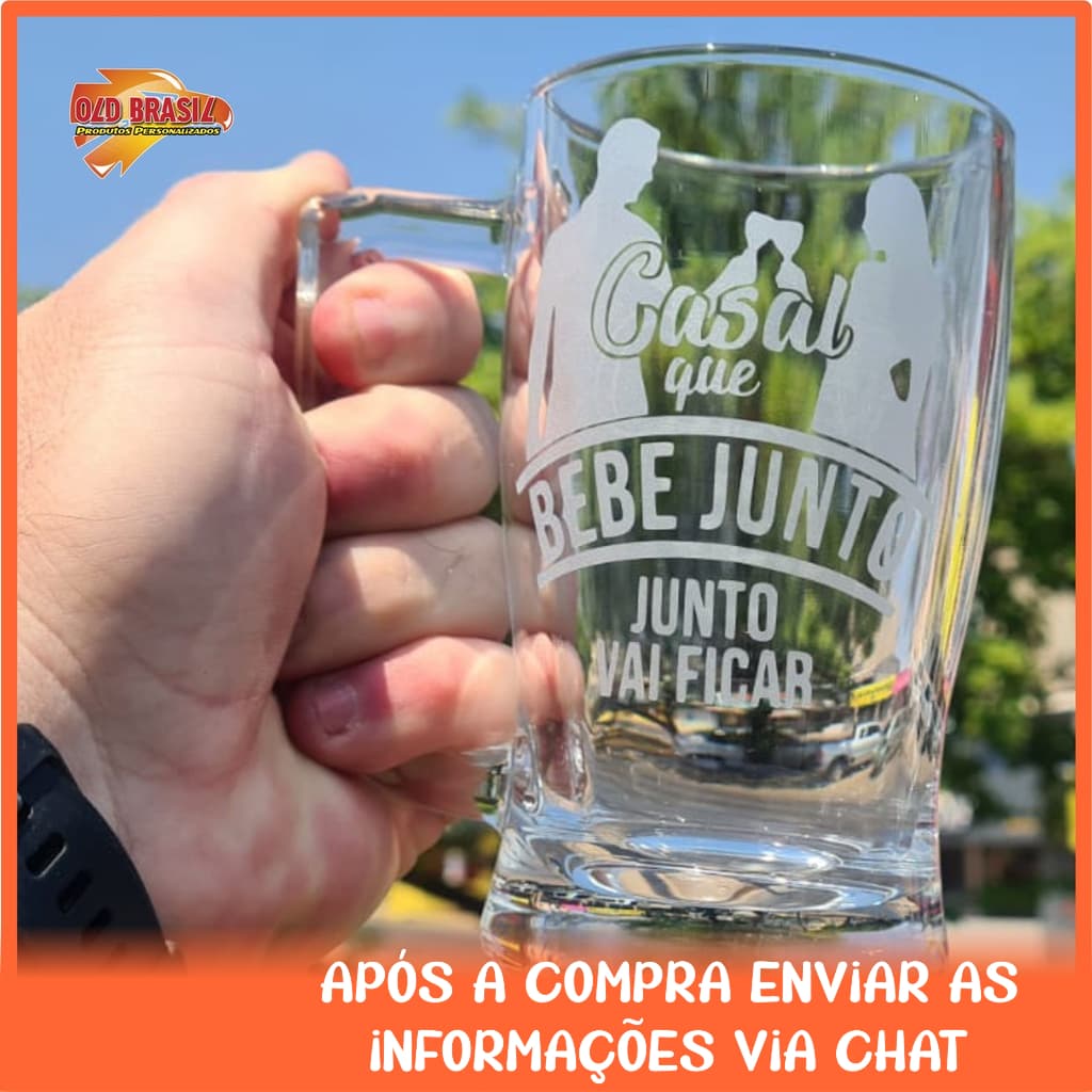 Caneca de Chopp 340ml - CASAL QUE BEBE JUNTO, JUNTO VAI FICAR