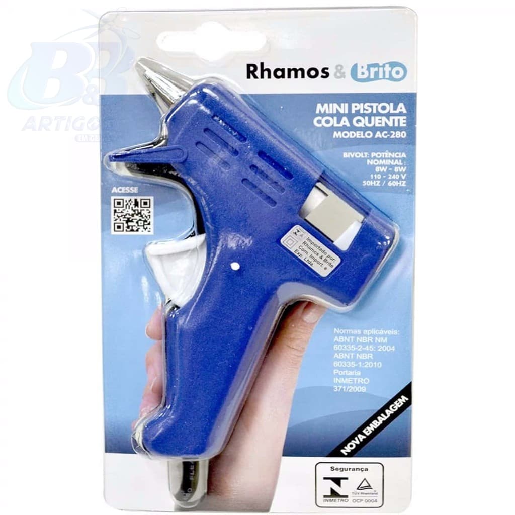 Pistola de Cola Quente Fina Rhamos e brito 8W/20W - AC-280 (Bastão de Cola Quente Fino 7,5mm)