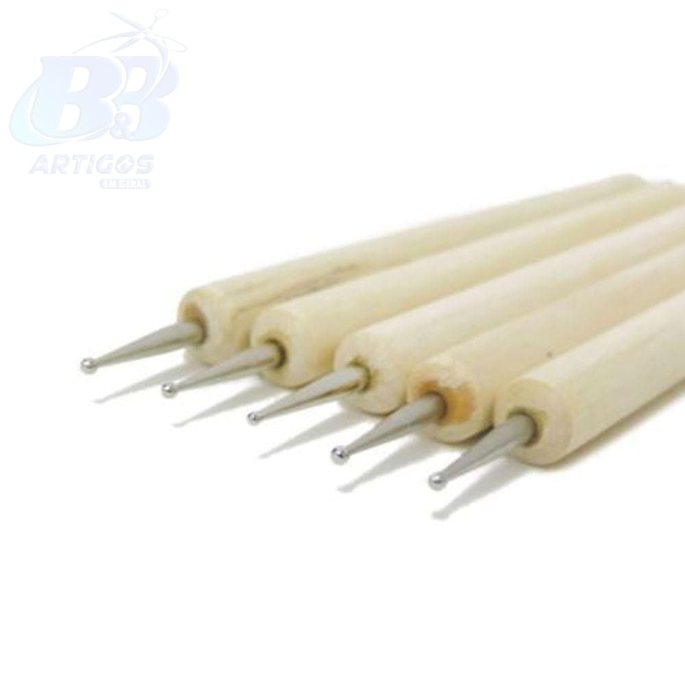 Kit 5 Boleador Estecas De Madeiras 10 Pontas Unhas Biscuit.
