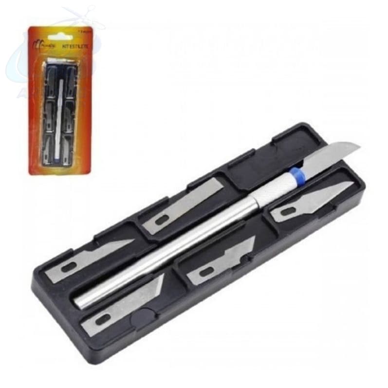 Kit Estilete De Precisão Com 7 Peças (1 Base E 6 Laminas).
