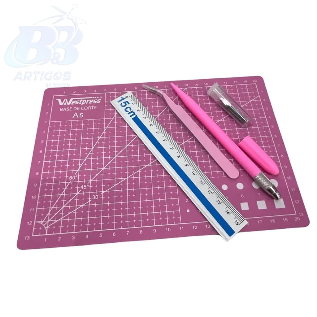Kit Base de Corte 22x15 A5 com Régua Estilete de Precisão e Pinça Westpress