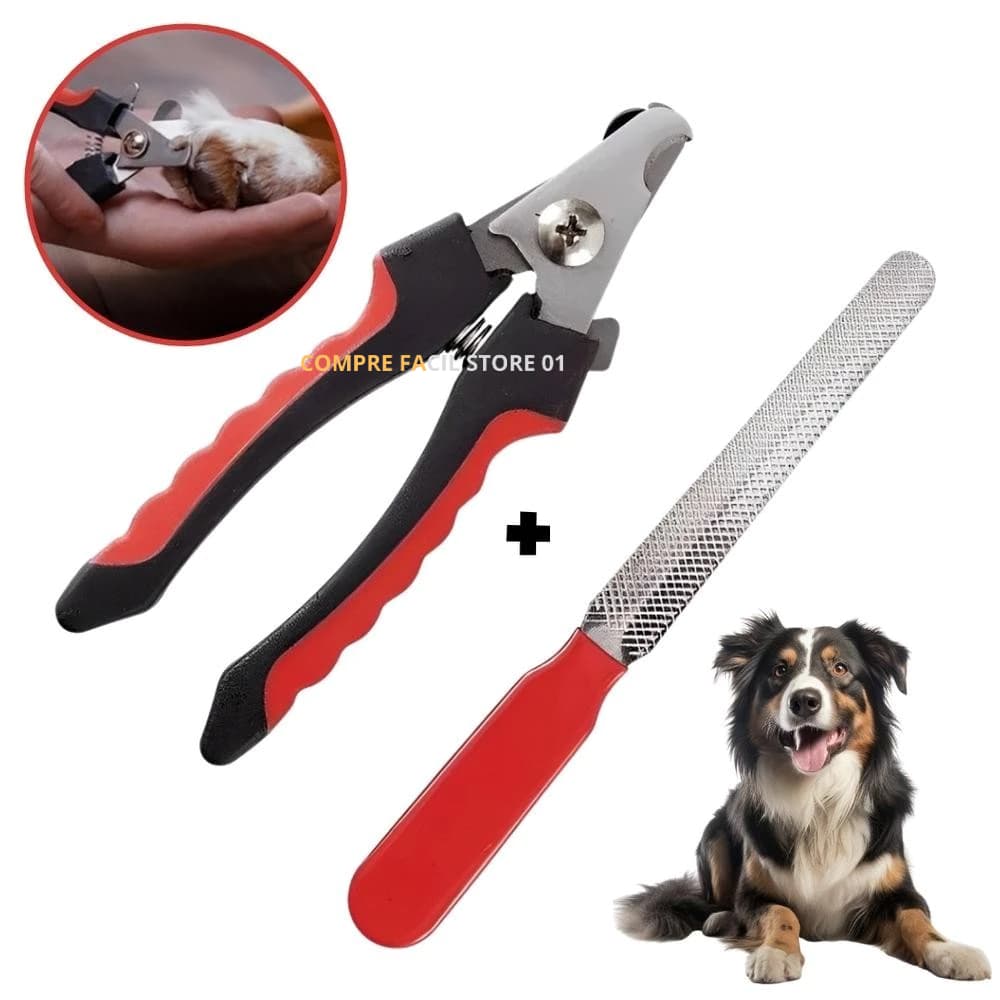 KIT Tesoura + Lixa de Unha Para Pets Cachorro Cortador Unhas Pet Alicate Cachorro Gato Profissional