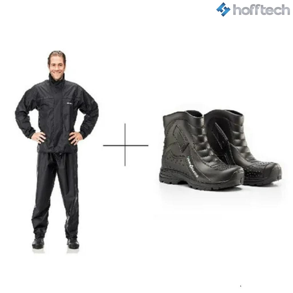 Capa De Chuva Motoqueiro Nylon + Bota Impermeável Pantaneiro