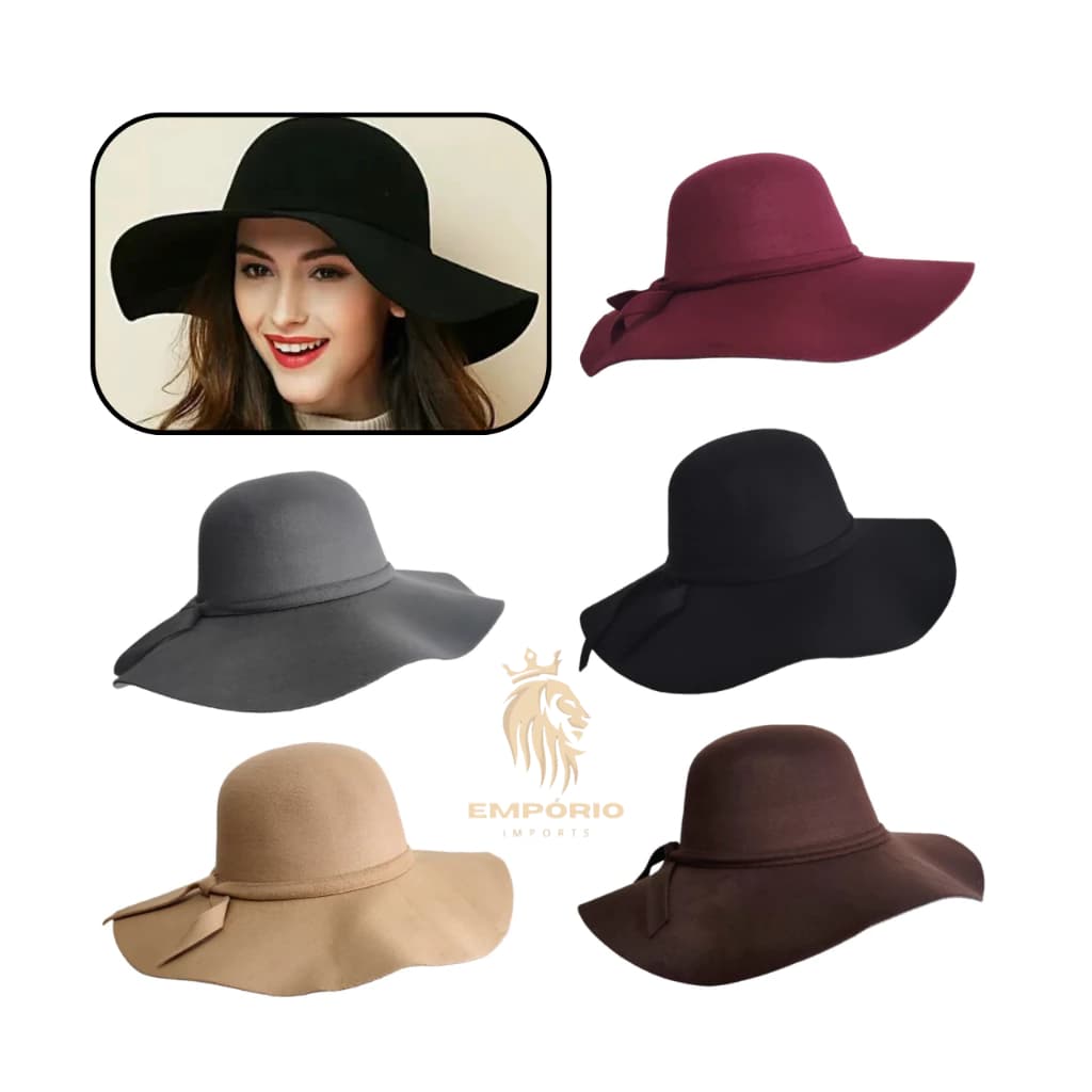 Chapéu Feminino Floppy Boho Aba Larga Feltro Premium Moda Outono Inverno 2024
