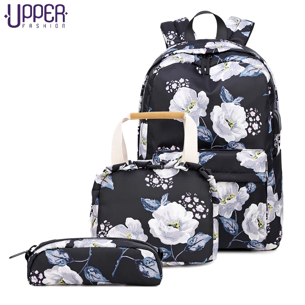 Mochila Feminina Guelph Escolar Faculdade Trabalho Com Bolsa Térmica E Estojo Resistente Moda Original Flores