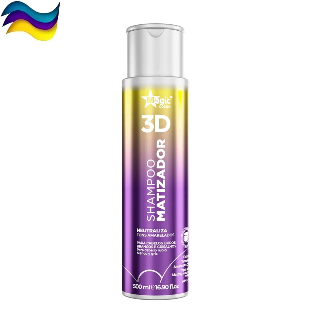 Magic Color Shampoo Matizador 3D 500ml Manutenção do Loiro Uso Diário Cabelo Loiro Mecha Grisalho