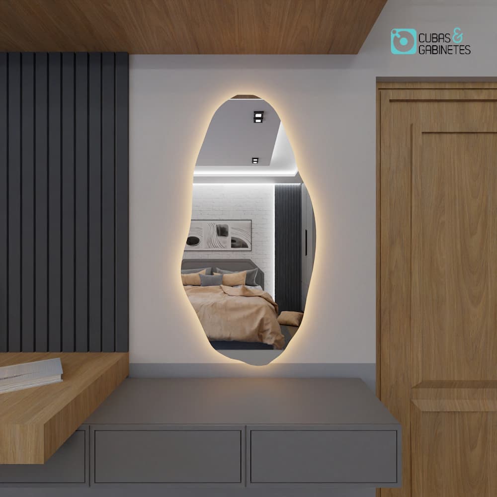 Espelho Orgânico Com Led 115cm x 60cm E05 Lançamento Quarto Sala Hall Banheiro Salão Promoção