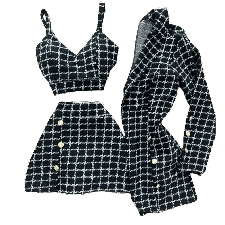 Conjunto Emily Blazer + Cropped e Short Saia – Preto