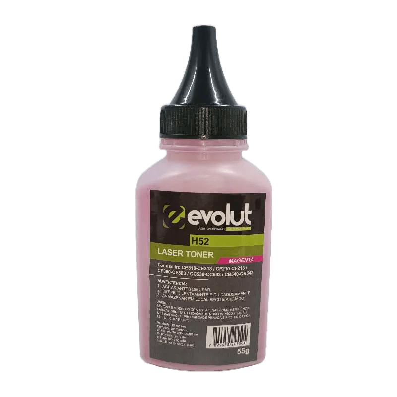 Refil Pó de Toner Coloridos Evolut HP Universal 55g Magenta