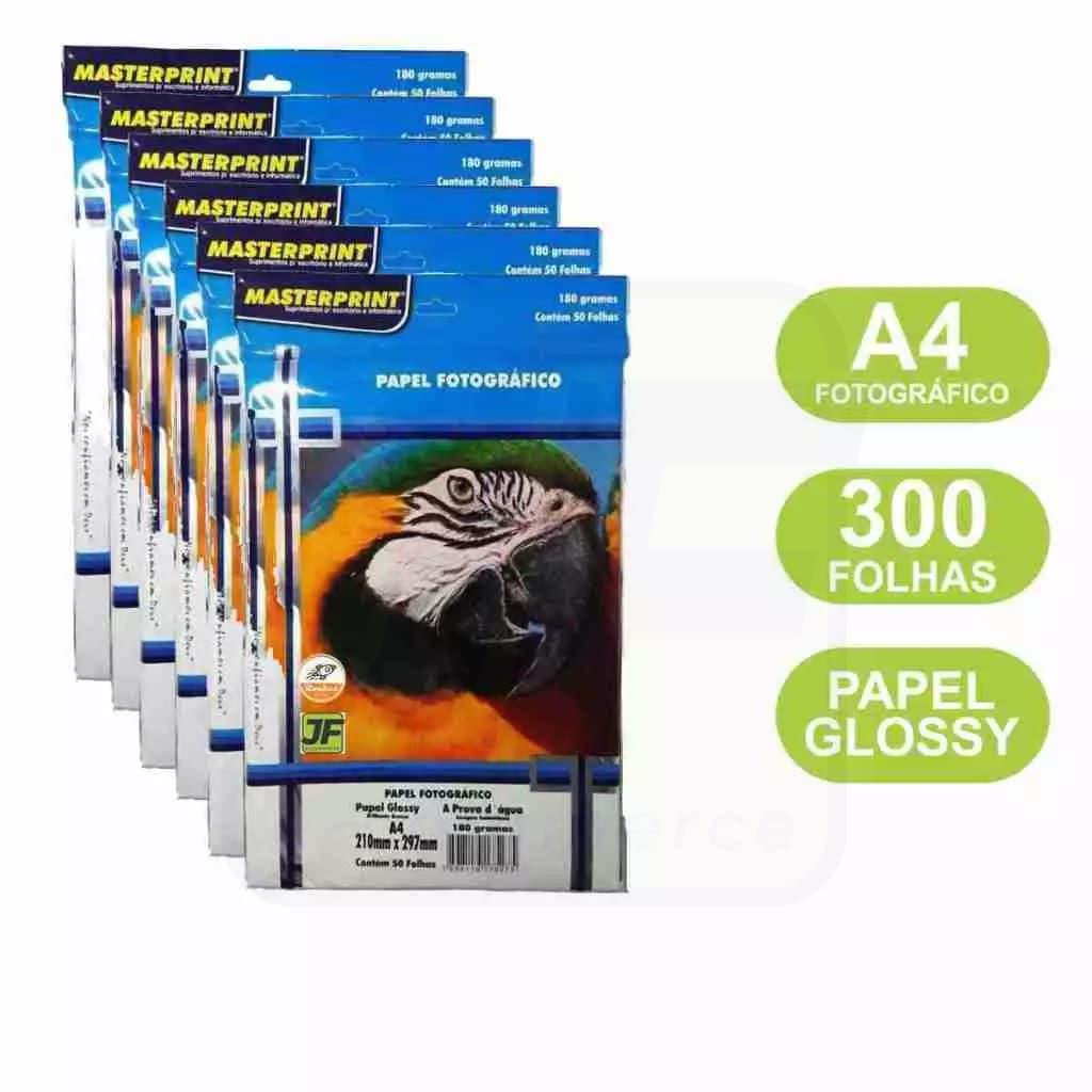 Papel Fotográfico 180g A4 Kit 300 folhas Glossy À Prova D'água MasterPrint