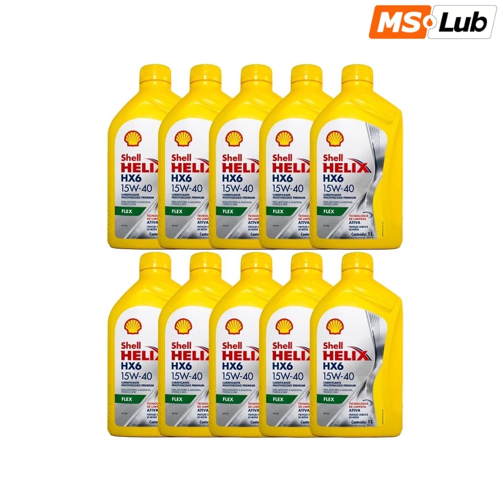 Kit 10 Shell 15W40 Hx6 Helix Semissintético API SL