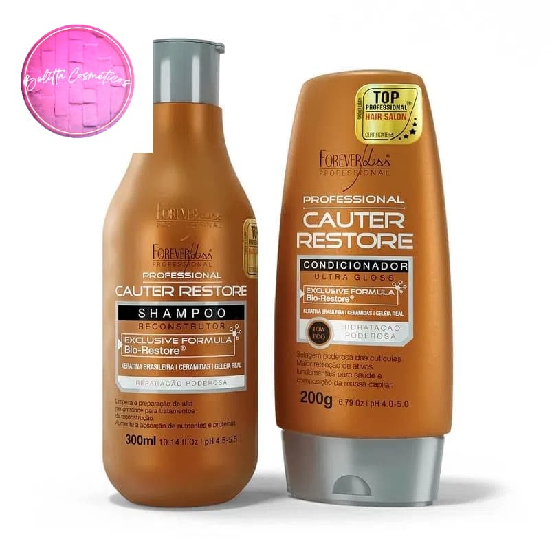 Kit Shampoo e Condicionador Cauterização Cauter Restore Forever Liss- Tratamento Reconstrução Maciez