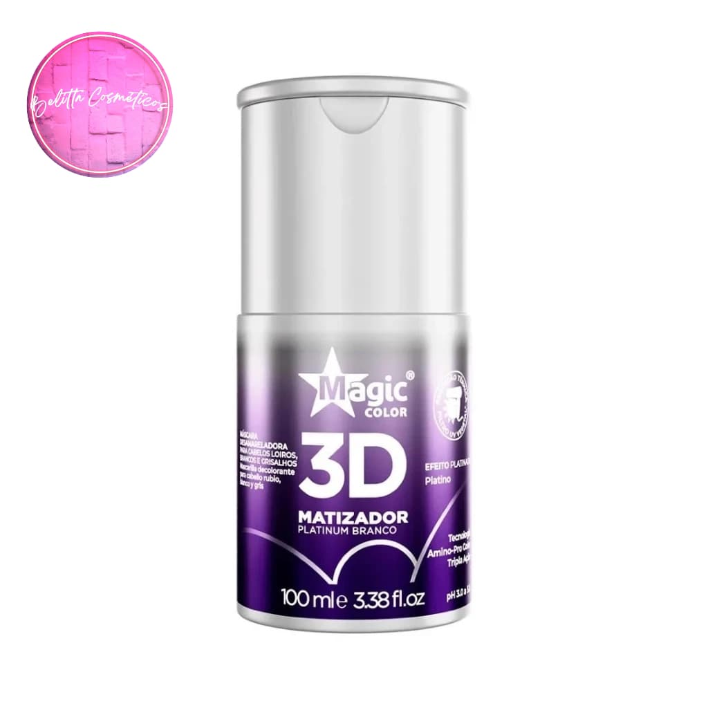 Mini Matizador Magic Color 3D Platinum Branco - Efeito Platinado 100ml Fortalecimento Nutrição