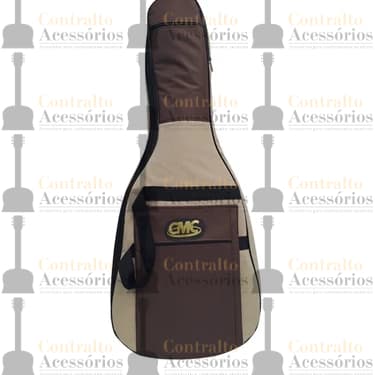 Capa Bag para violão folk extra luxo Acolchoada corpo bege e bolso marrom