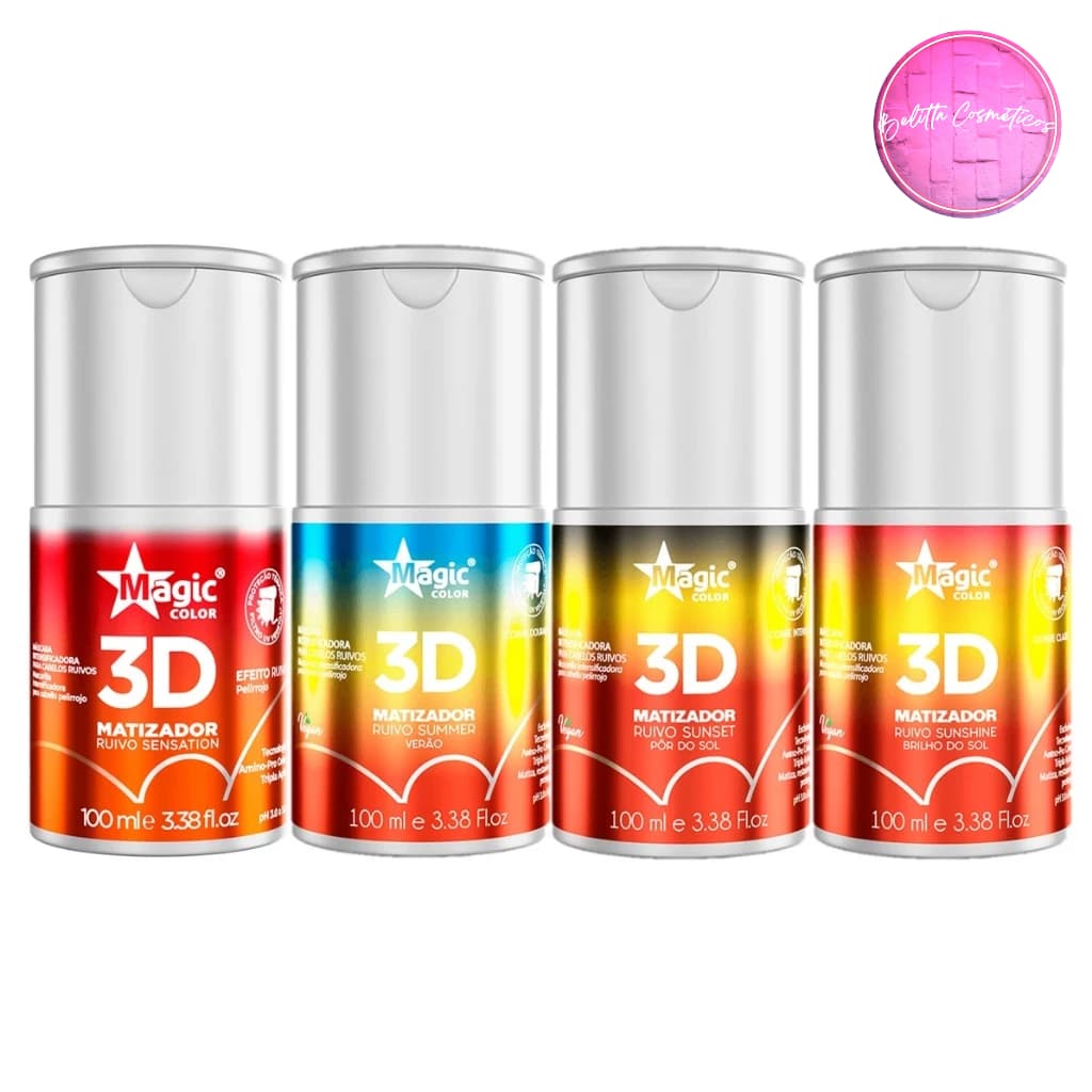 Matizador Magic Color 3D Ruivo Sensation 100ml Efeitos Cobre Claro; Dourado; Intenso; Laranja Brilho