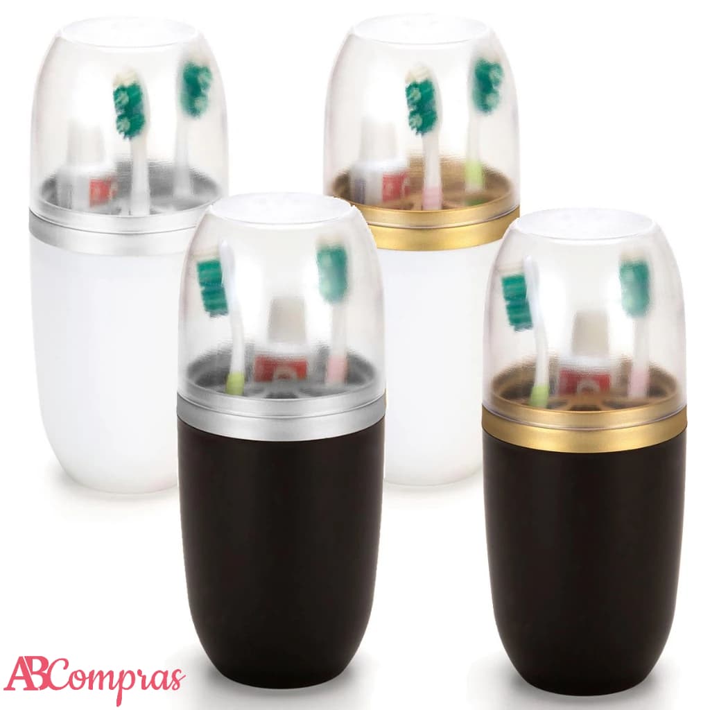 Porta Escovas De Dente Suporte Pasta Dente C/ Tampa Plastico Pia Banheiro Lavabo Viagem 500ml Arthi