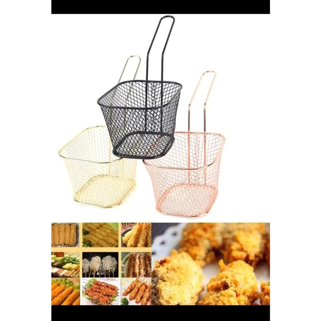 3 kit mine cestos para frituras petiscos, batata nuggets com alça 14 5.10 5cm