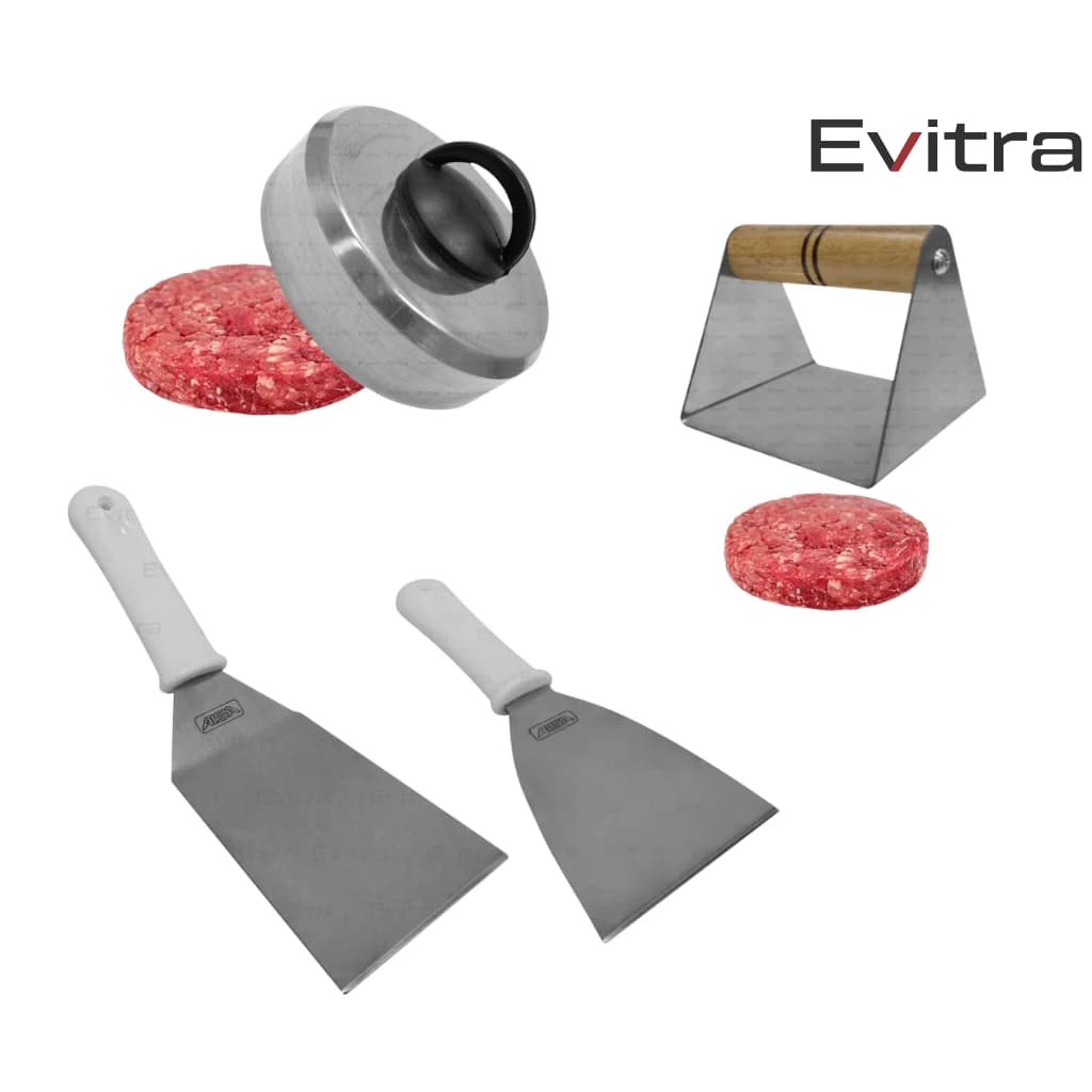Kit de Lanches Smash Abafador 2 Espátulas Em Inox Evitra Para Chapeira Lanches Gourmet
