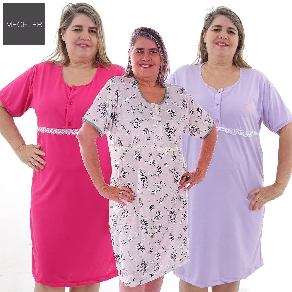 Kit 3 Camisolas Senhoril Gestante Malha Fria Maternidade Amamentação Amamentar Senhora Idosa