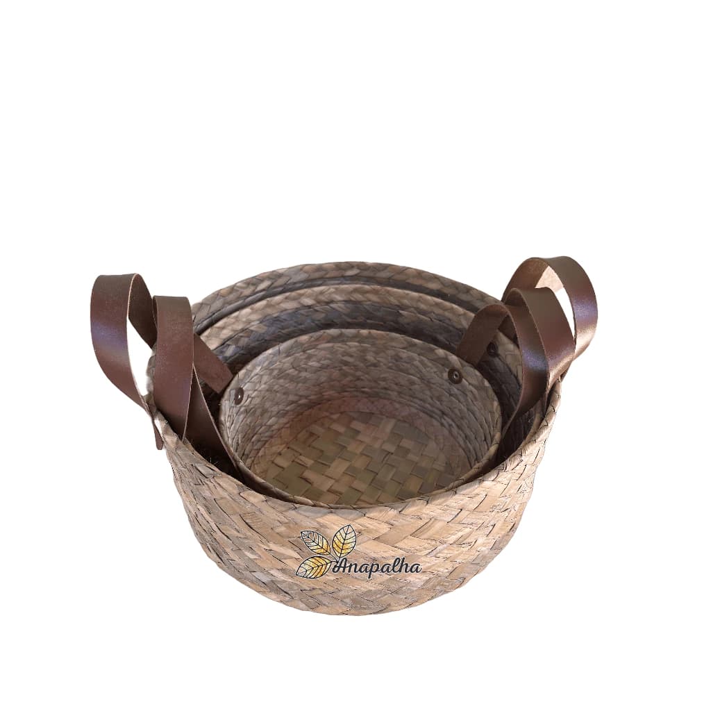 Jogo com 3 Cestos Cachipot de palha de carnaúba 30/25/20 cm organizador e decorativo