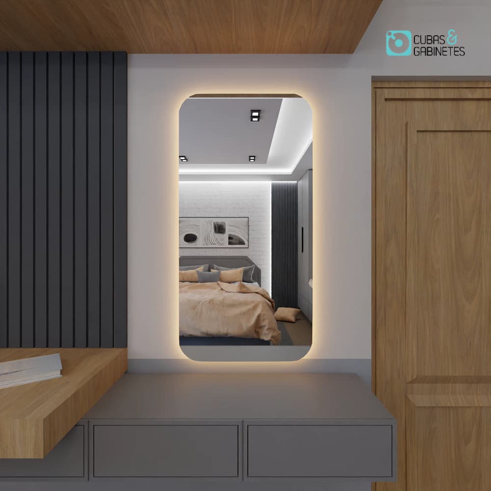 Espelho Retangular com LED E14 Grande Decorativo Sala Quarto Loja Banheiro com Suporte