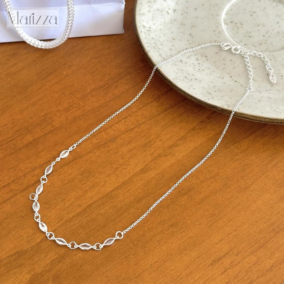 Choker de Prata 925 Feminina com Pedra Zircônia Navete Branca 40cm