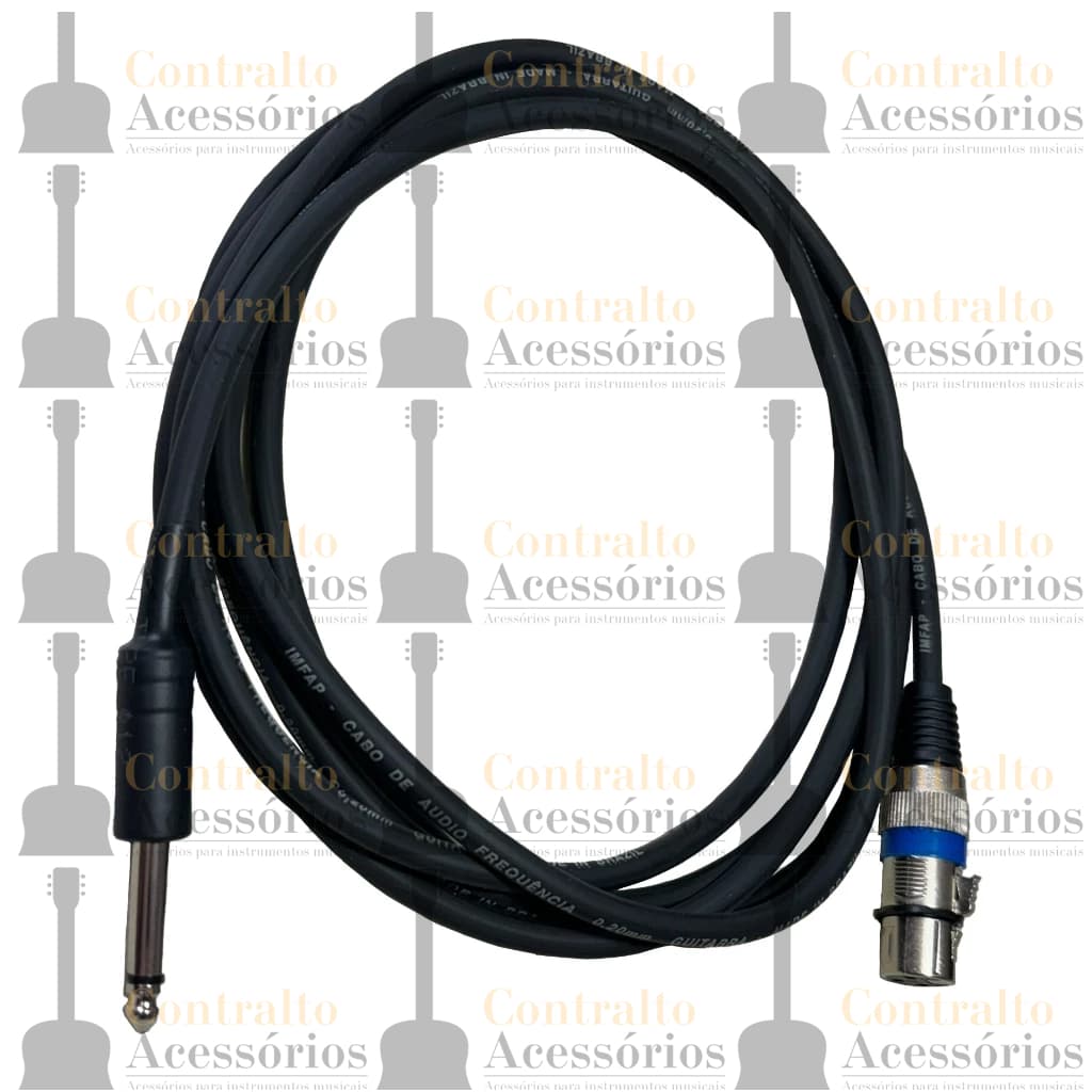 Cabo Microfone P10 para XLR Canon Fêmea Mono Emborrachado 1m 2m 3m 4m 5m 7m 10m