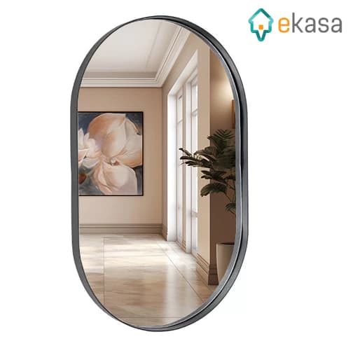 Espelho Corpo Inteiro Oval 115cm x 60cm com Moldura em Alumínio Para Banheiro Sala Hall Quarto