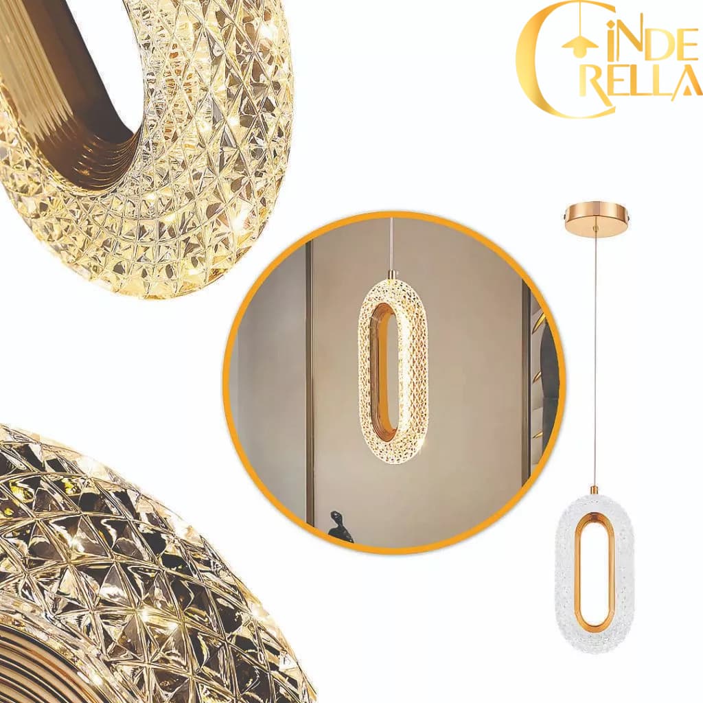 Pendente Cristal Oval Moderno Dourado Luminária 7w Bivolt Acrílico 3 Em 1 Luminária De Teto Lavabo