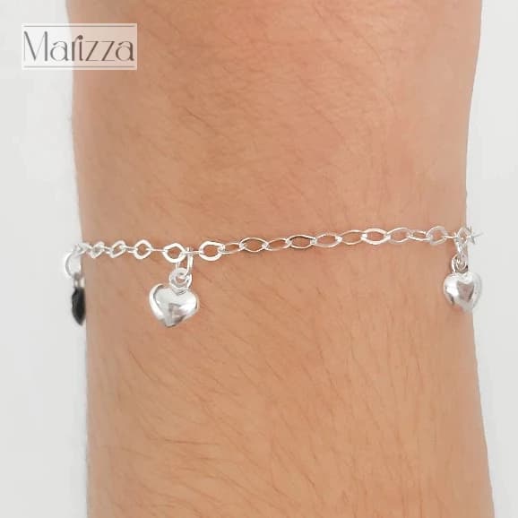Pulseira Feminina Coração de Prata 925 Pendurada Delicada