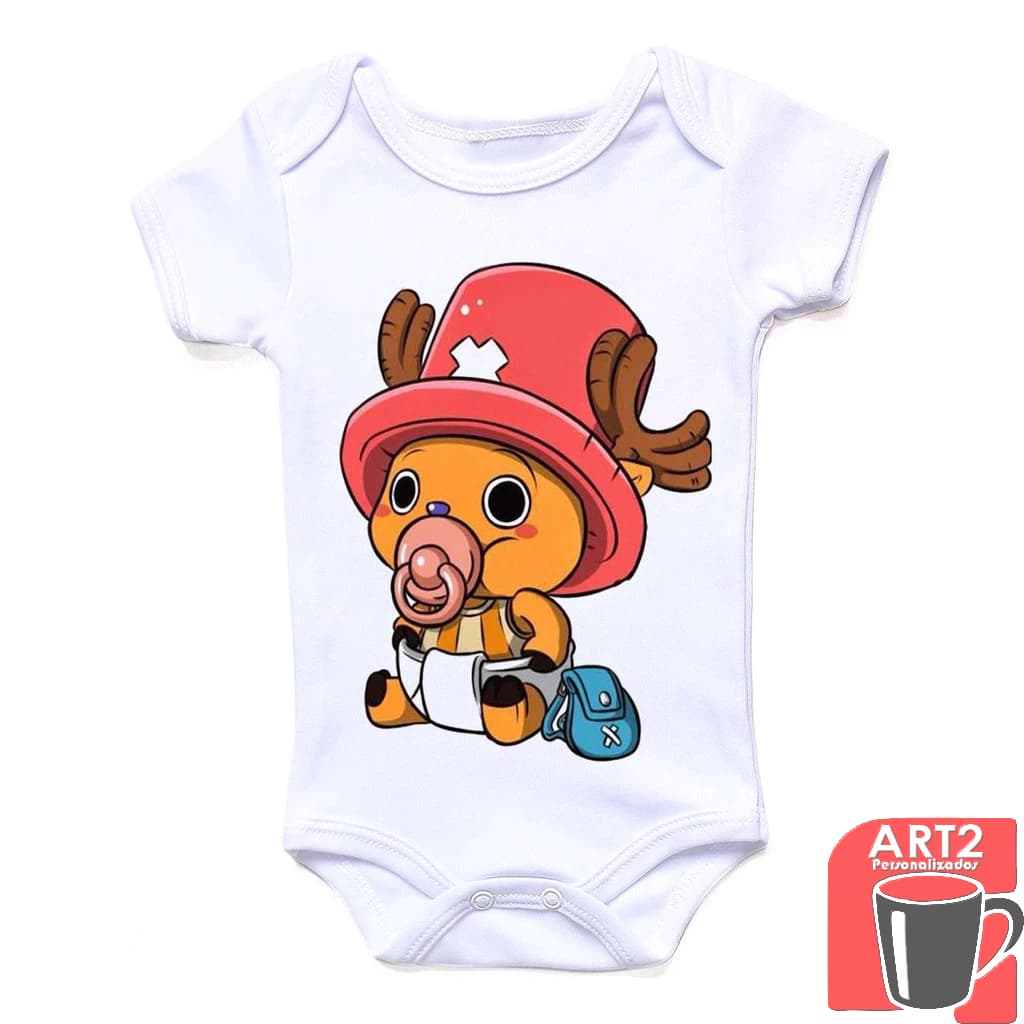 Body Bebê One Piece Baby Tony Tony Chopper Kawaii Monkey 100% Poliéster - Roupa Infantil Estampada
