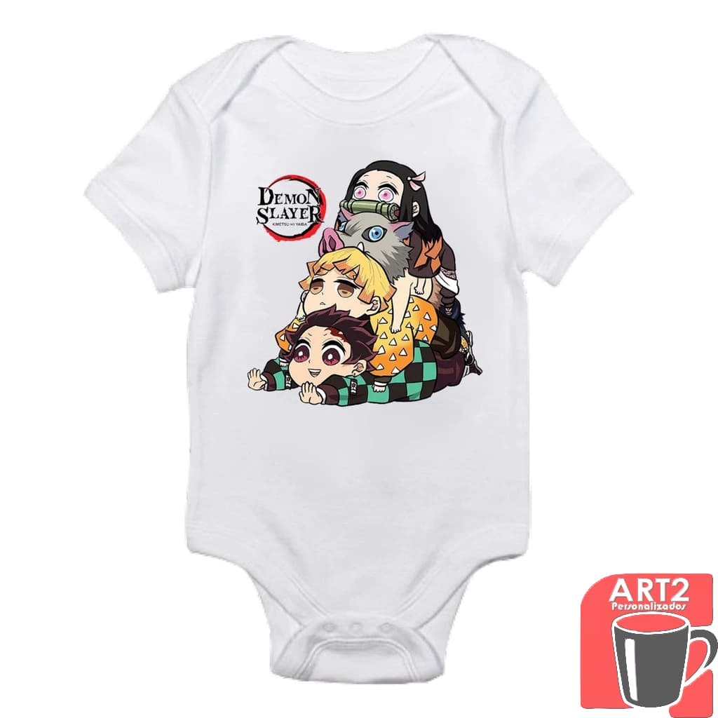 Body Bebê Anime Demon Slayer Tanjiro Zenitsu Nezuko Cute 100% Poliéster - Roupa Infantil Estampada