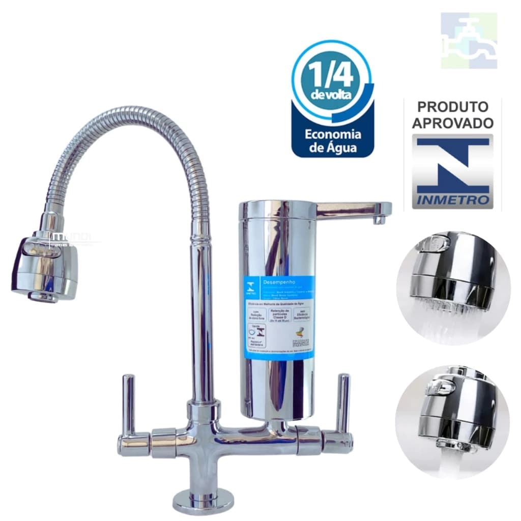 FILTRO PRÓ SAÚDE Torneira COZINHA BANCADA BICA MÓVEL COM FILTRO PRÓ SAÚDE COPO SLIN  - 8141 C80 TG